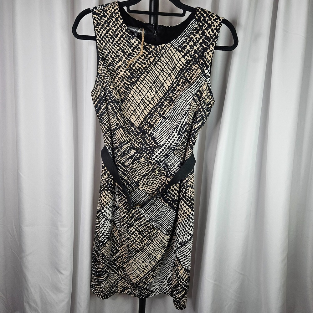 Jones Wear Women's‎ Sleeveless Belted  Dress Stretch Geometric Black Sz: 10 NWOT